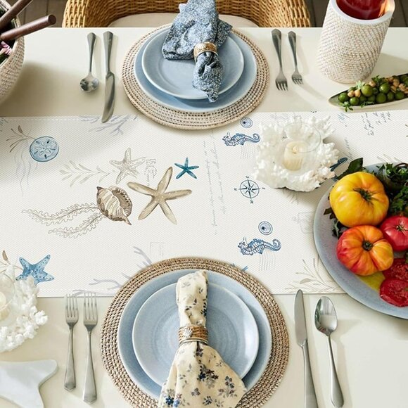 NEW  Nautical Coastal Table Runner 13x72 Inch Marine Theme Ocean - Picture 6 of 7